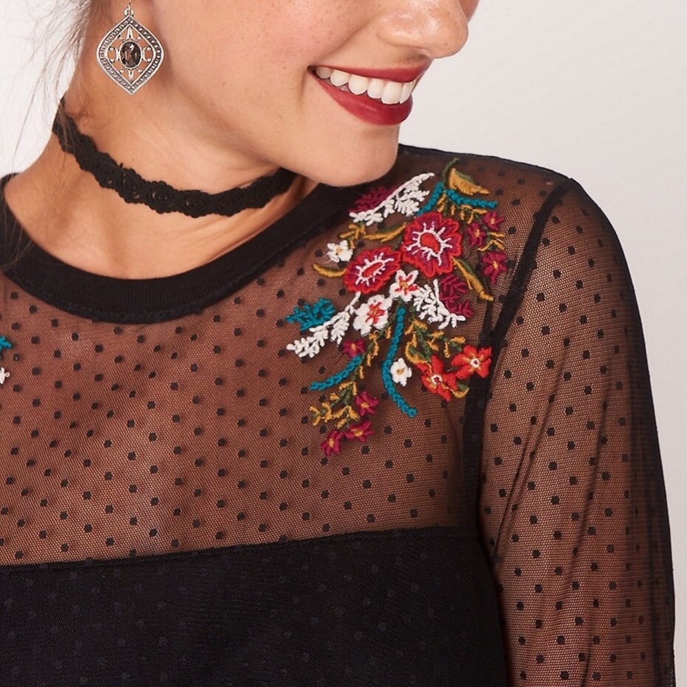 Embroidered mesh top